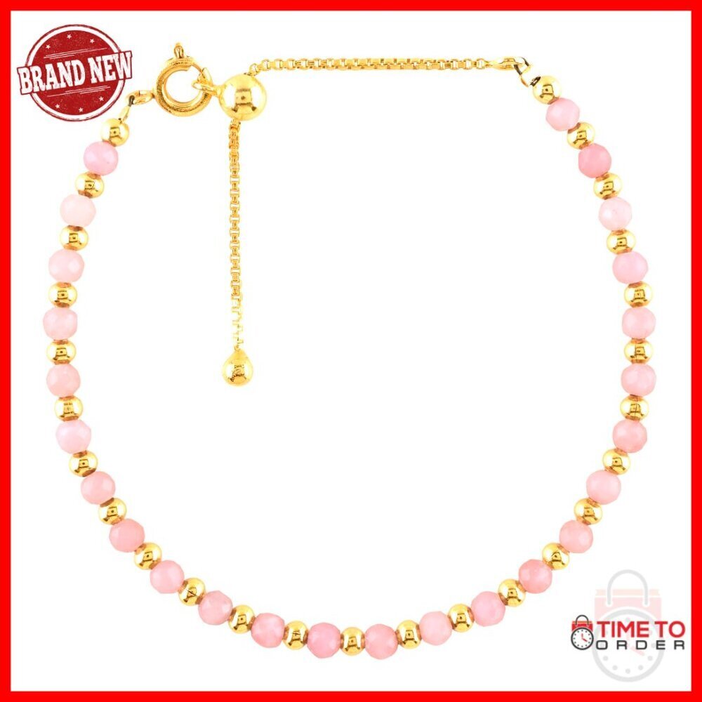 Adjustable Pink Opal Bracelet 14K Gold Plated Single Slider Gemstone